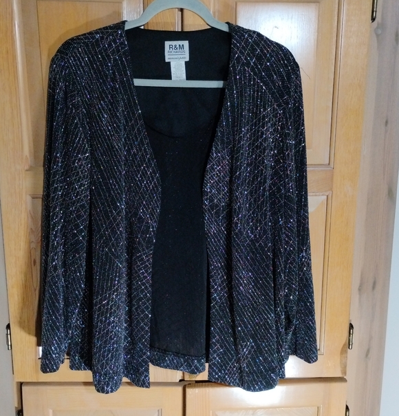 R&M Richards Sweaters - R & M Richards Vintage Black and Silver Sparkling Women's Cardigan Sz 16WP